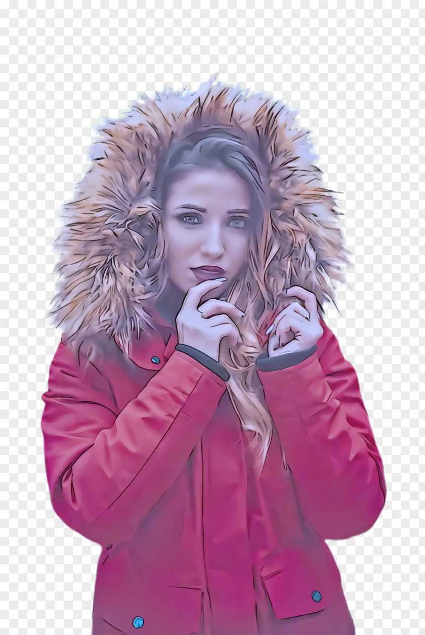 Sleeve Gesture Jacket Pink Parka Outerwear Fur PNG