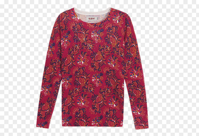 Middle-aged Women's Round Neck Cashmere Sweater Digital Printing T-shirt Wool Sleeve PNG