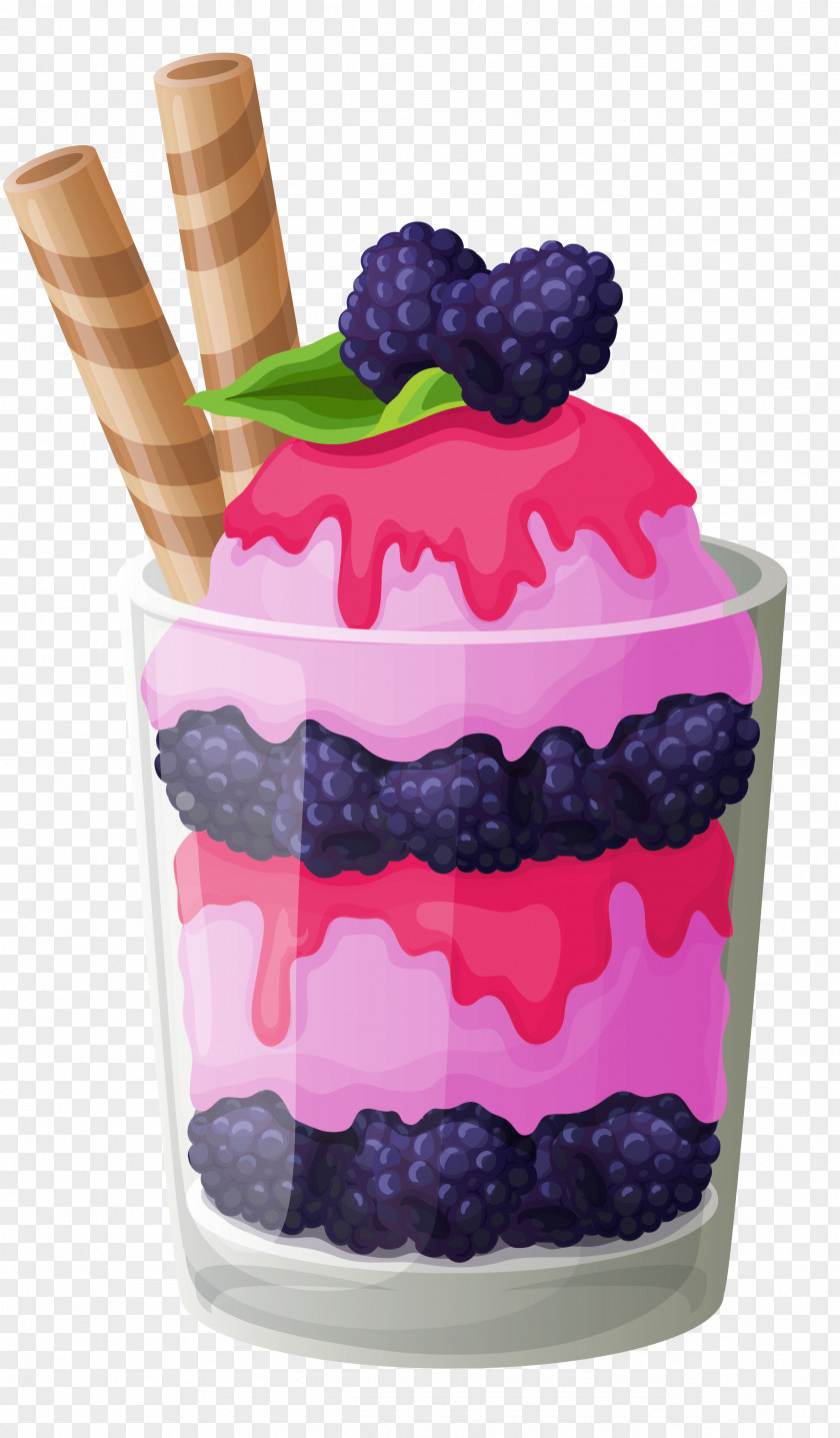 Pink Ice Cream Cup With Blackberry Clipart Chocolate Sundae Strawberry PNG