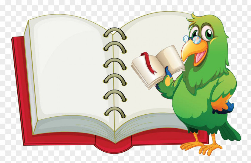 Cartoon Bird Reading Parrot Illustration PNG