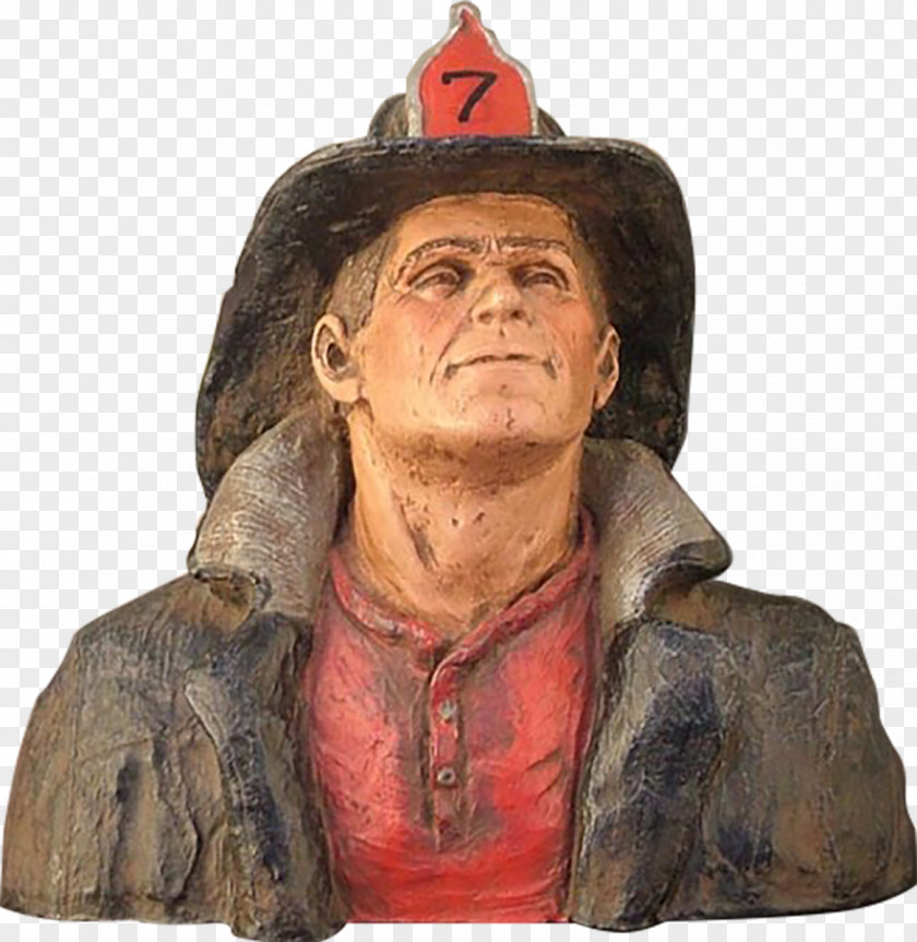 Firefighter Sculpture Figurine Statue Bust Silver PNG