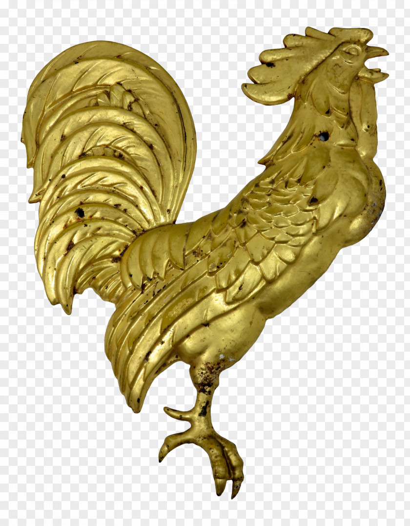 Iron Rooster Cast Brass Gold Leaf PNG