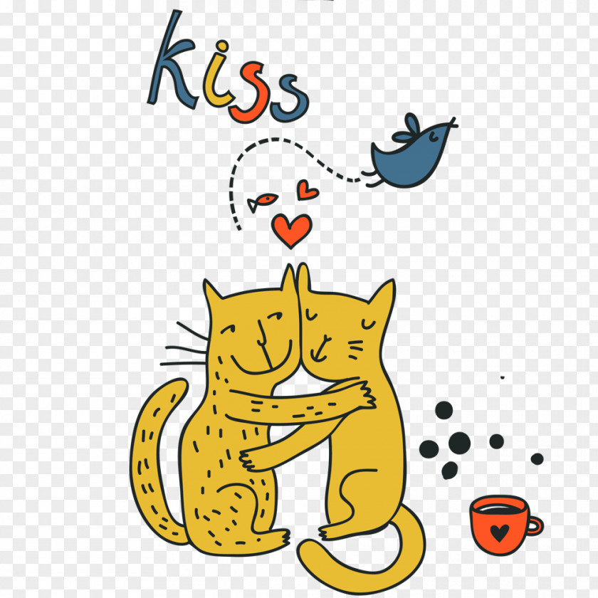 Two Lovers Cats Valentine's Day Illustration PNG