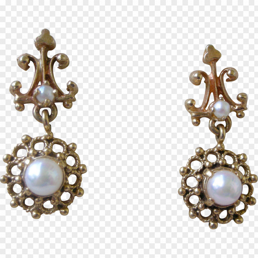 Exquisite Inkstone Pearl Earring Body Jewellery Filigree Gold PNG
