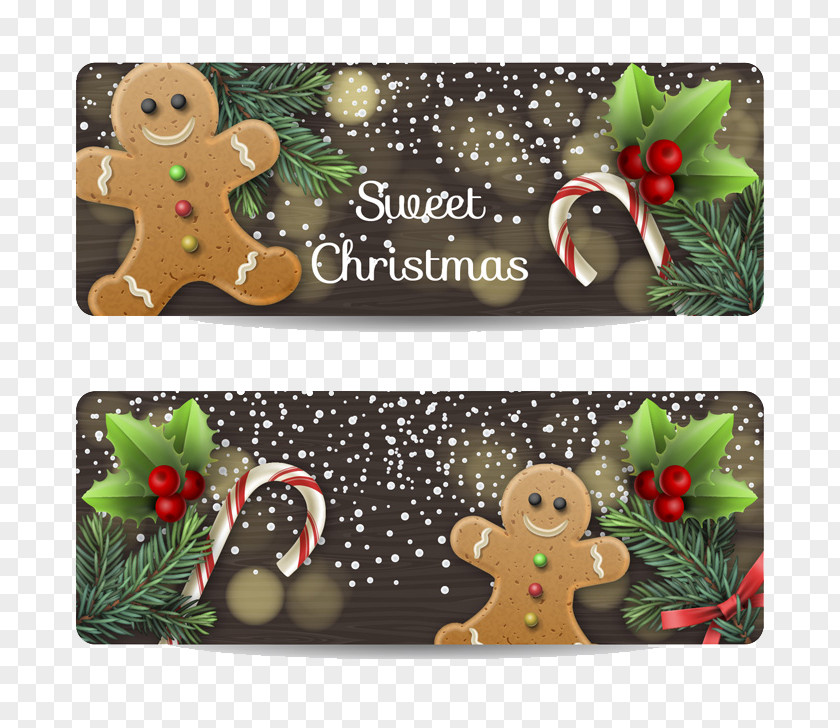 2 Gingerbread Man Banner Vector Christmas Ginger Snap PNG