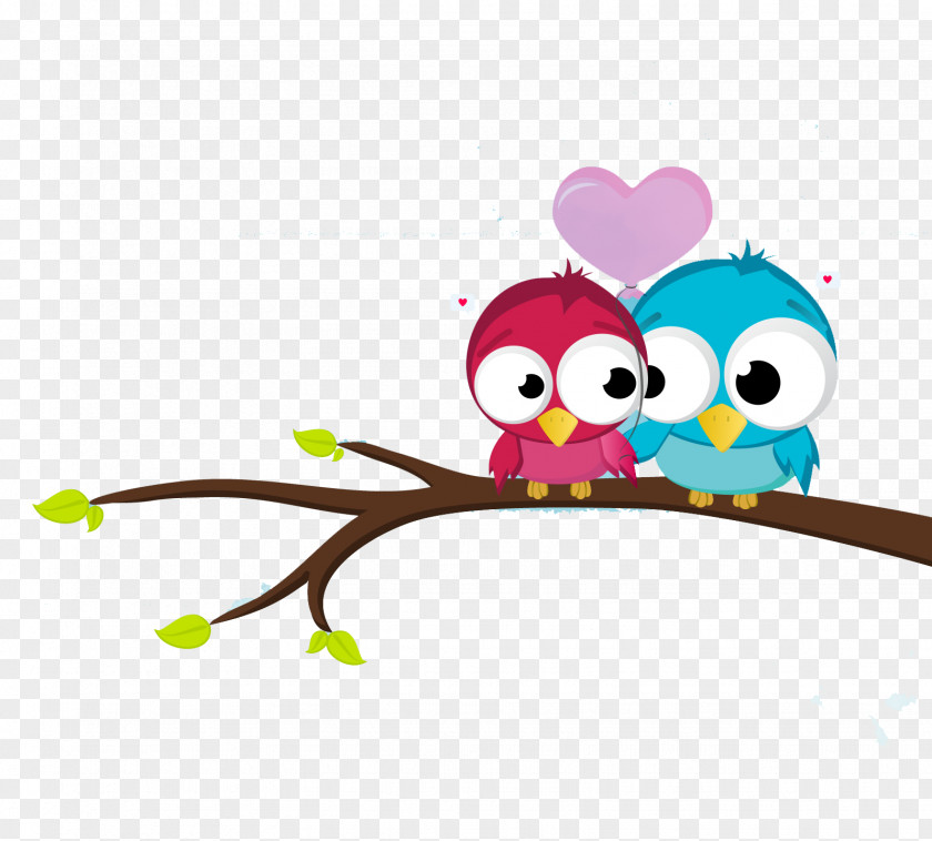 Cartoon Bird Valentines Day Heart Greeting Card Wallpaper PNG