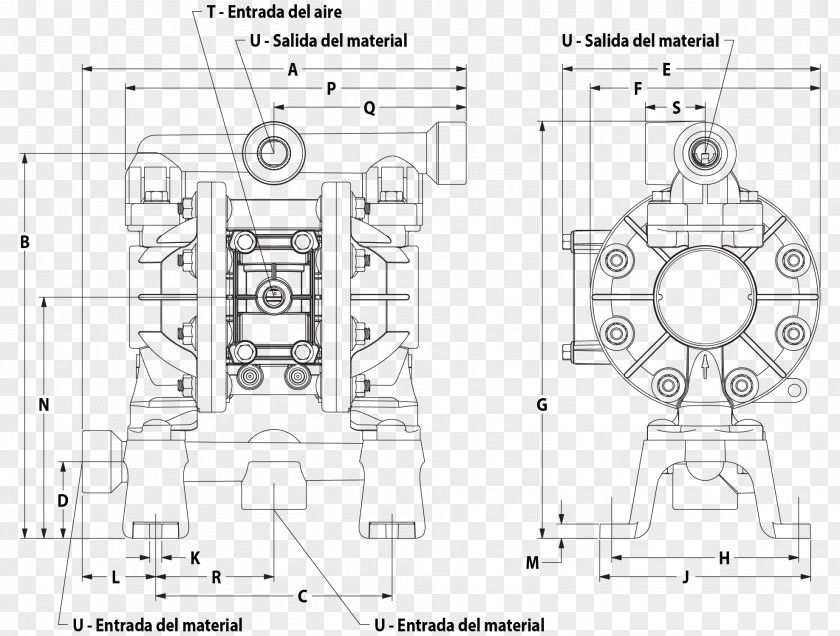 Bomba Diaphragm Pump Neumática Technical Drawing Pneumatics PNG