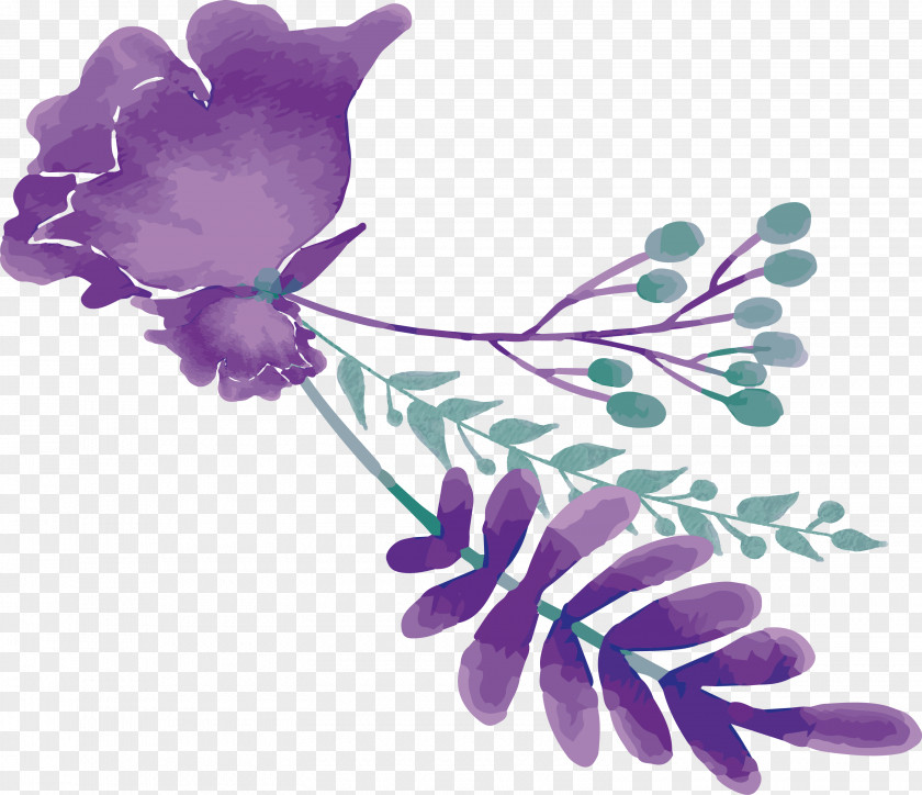 Purple Watercolor Flower Title Box Painting Wedding Mulberry PNG
