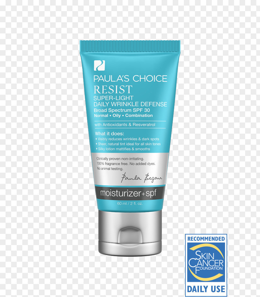Skin Care Sunscreen Lotion Cream Paula's Choice Resist Super-Light Daily Wrinkle Defense SPF 30 Moisturizer PNG