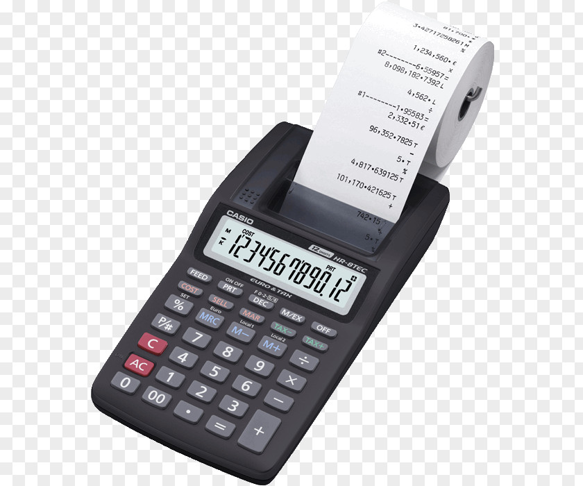 Calculator Casio HR-8TM Mini-Print 12-digit Black HR-8TEC-W-E SL-300VER PNG