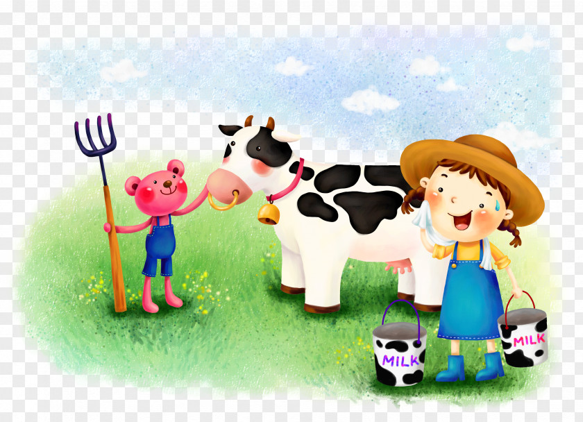 Farm Dairy Cow Cattle Wallpaper Cartoon PNG