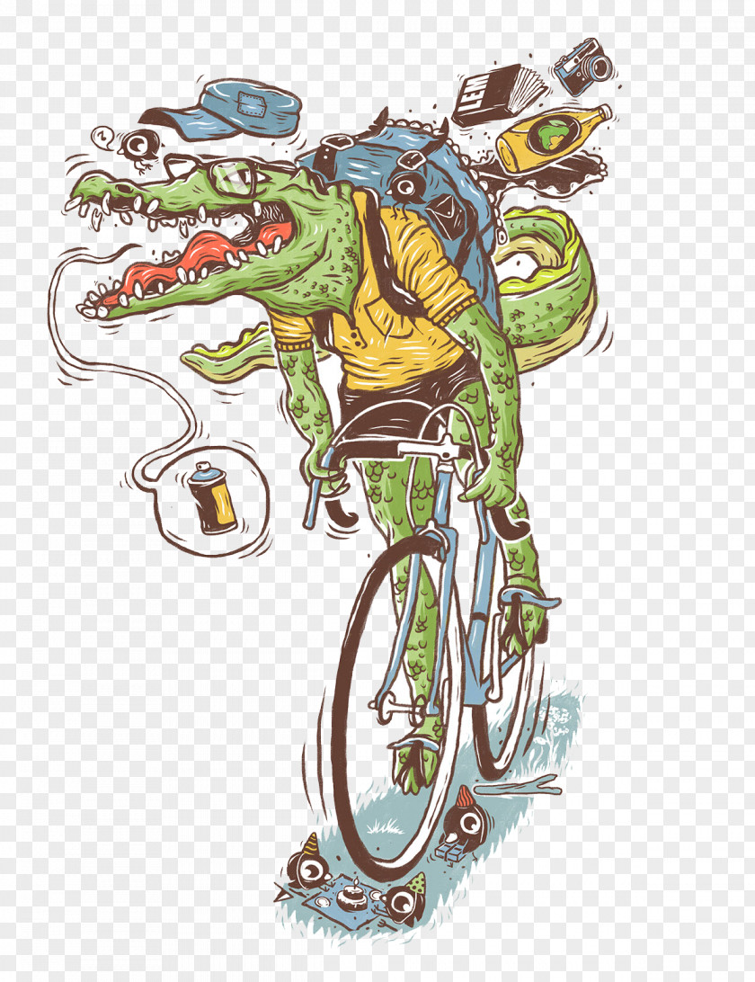 Cycling Crocodile Bicycle Cartoon PNG