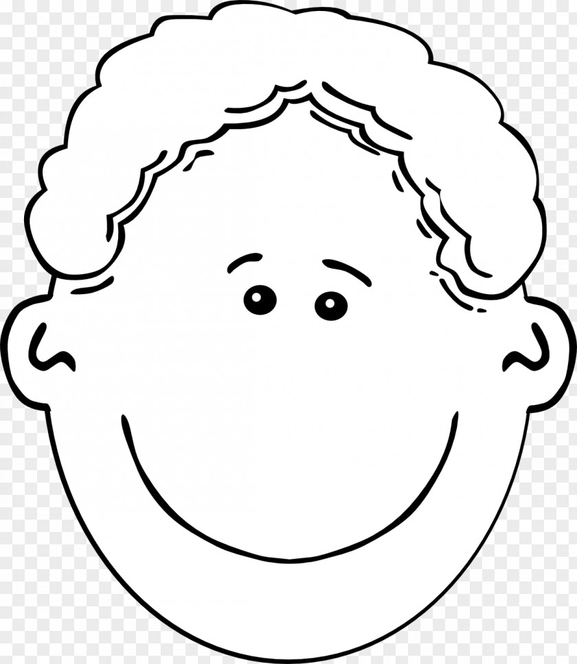 Cartoon Boy Face Smiley Black And White Clip Art PNG