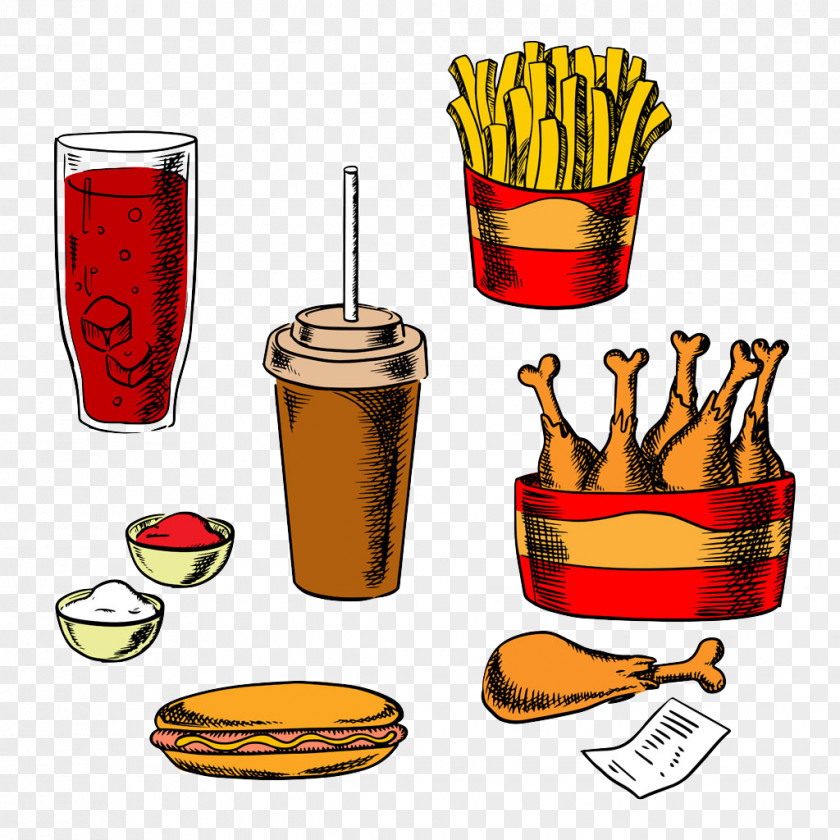 Painted Chicken And Cola Pictures French Fries Fast Food Hamburger Fried Take-out PNG