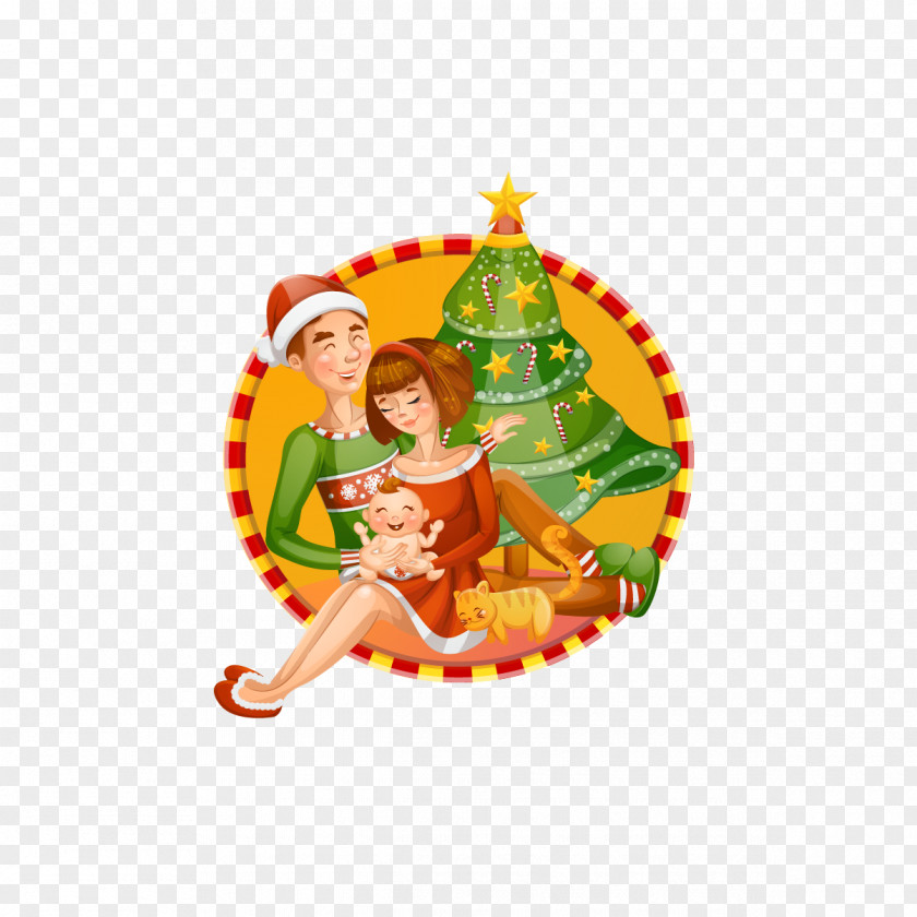 Vector Cartoon Family Together For Christmas Ornament Illustration PNG