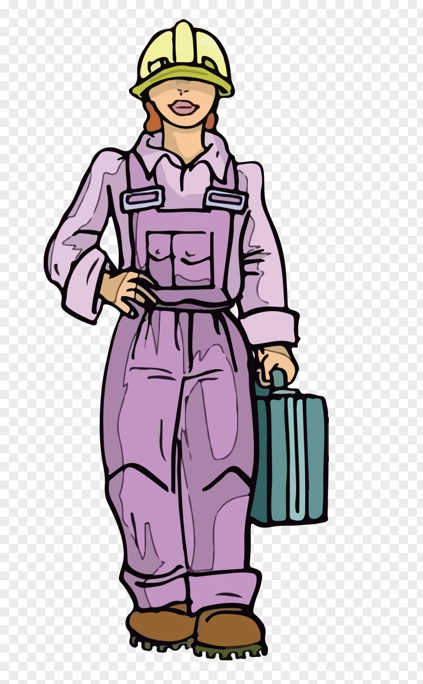 Cartoon Carrying The Toolbox Of Female Worker Vector Laborer Clip Art PNG