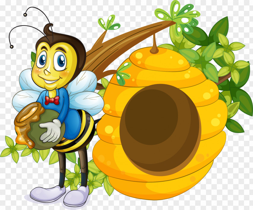 Vector Cartoon Bee Beehive Clip Art PNG