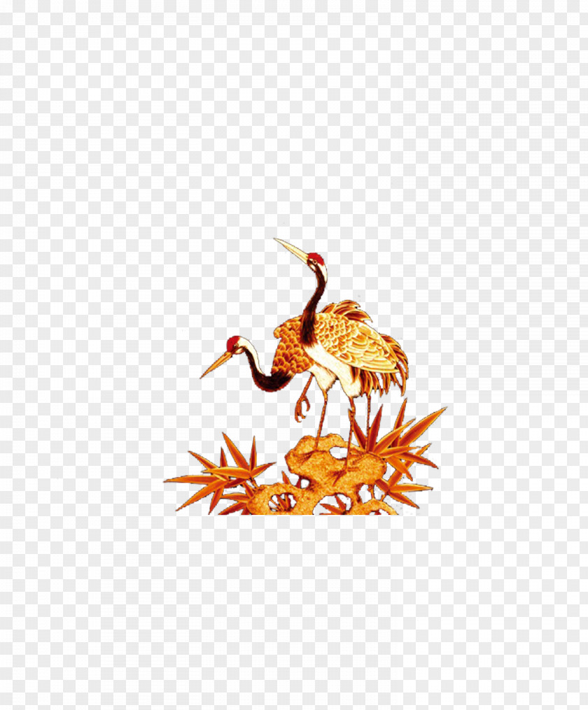 Crane Red-crowned Ink Wash Painting PNG