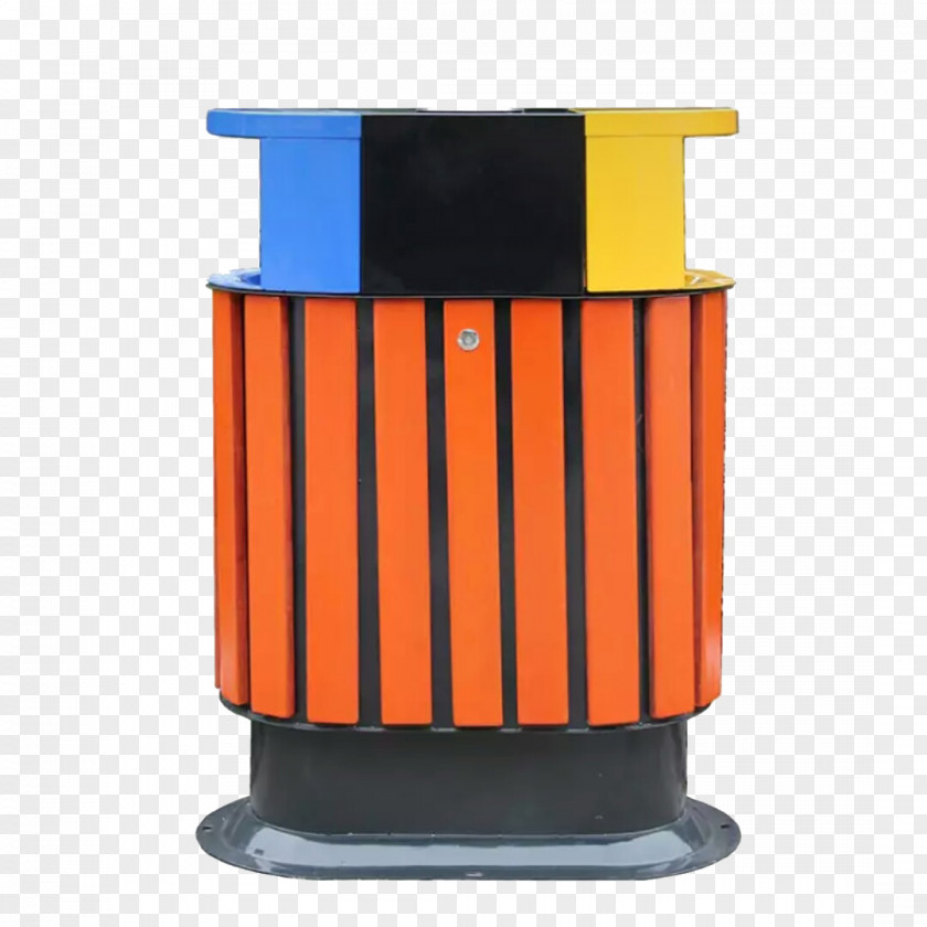 Blue Yellow Trash Can Lid Paper Waste Container Barrel PNG