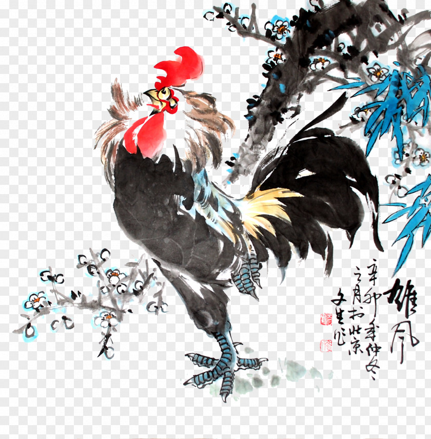 Cock Rooster China Chicken Chinese Painting Ink Wash PNG