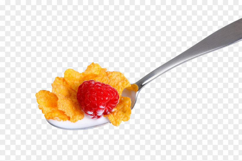 Corn Flake Breakfast Cereal Flakes Spoon Milk PNG