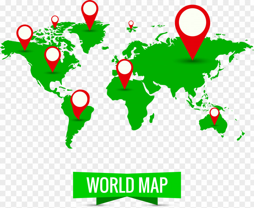Green World Map Wall Decal Sticker PNG