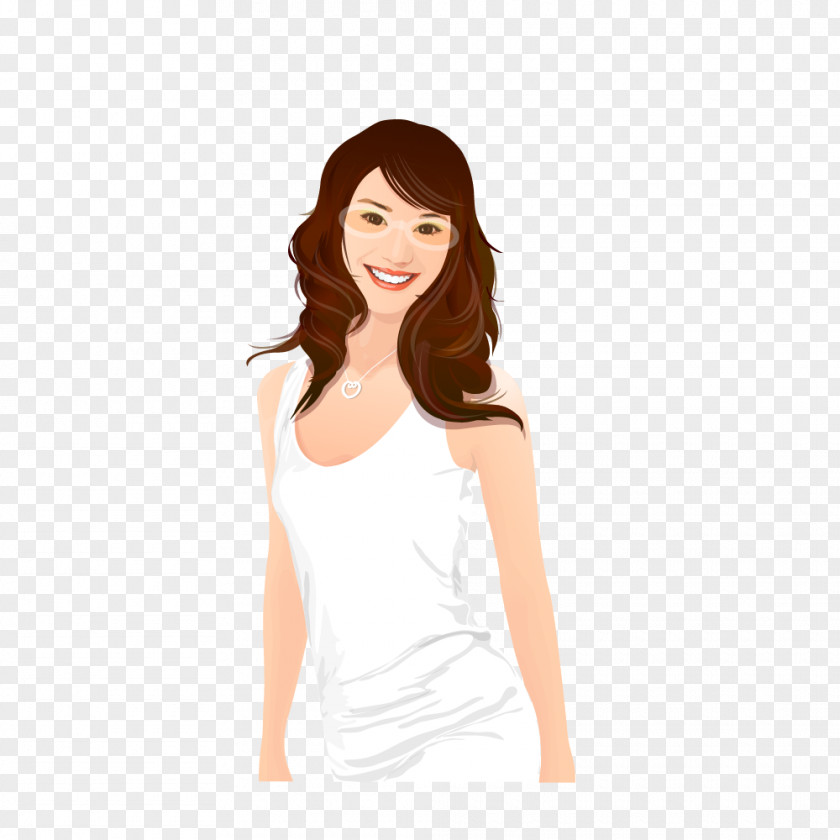Vector Fancy White Coat Hair Fashion Woman Painting PNG