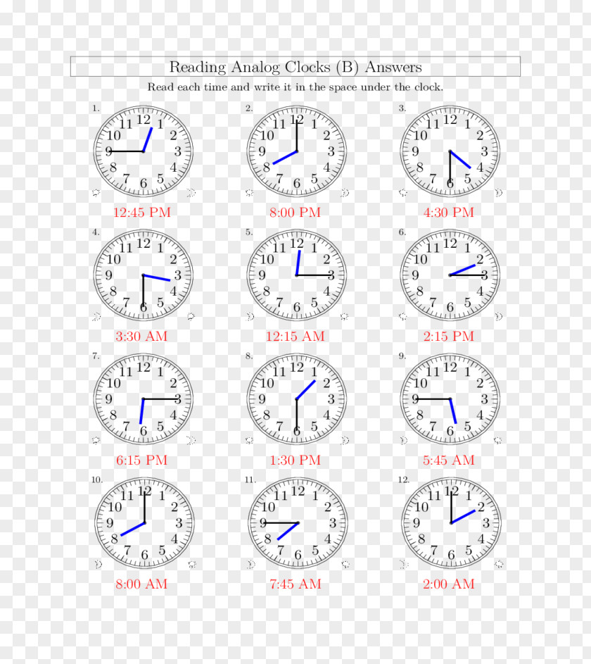 Clock Hour Measurement Time Worksheet PNG