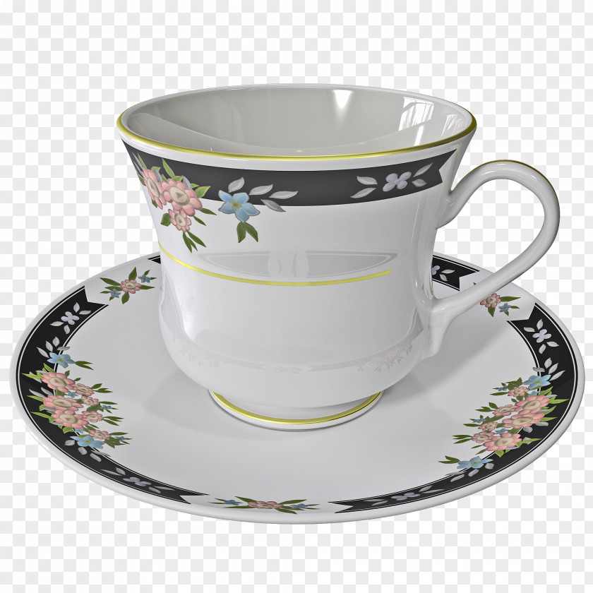 Patterned White Empty Cup Coffee Saucer Teacup PNG