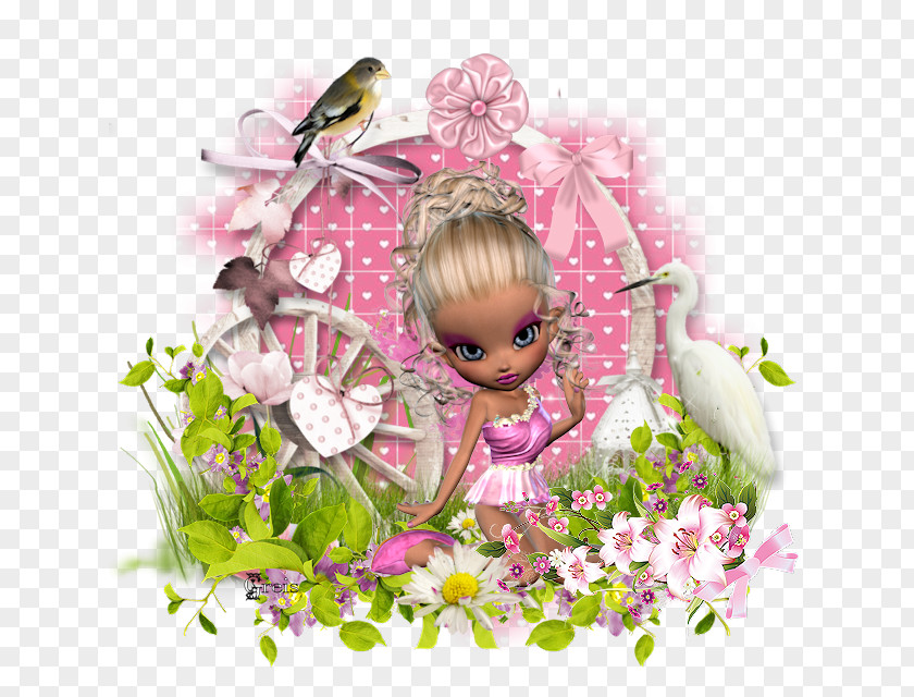 Design Floral Pink M Character Doll PNG