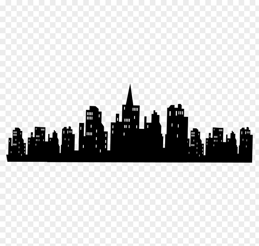 Batman Gotham City Skyline Bat-Signal Wall Decal PNG