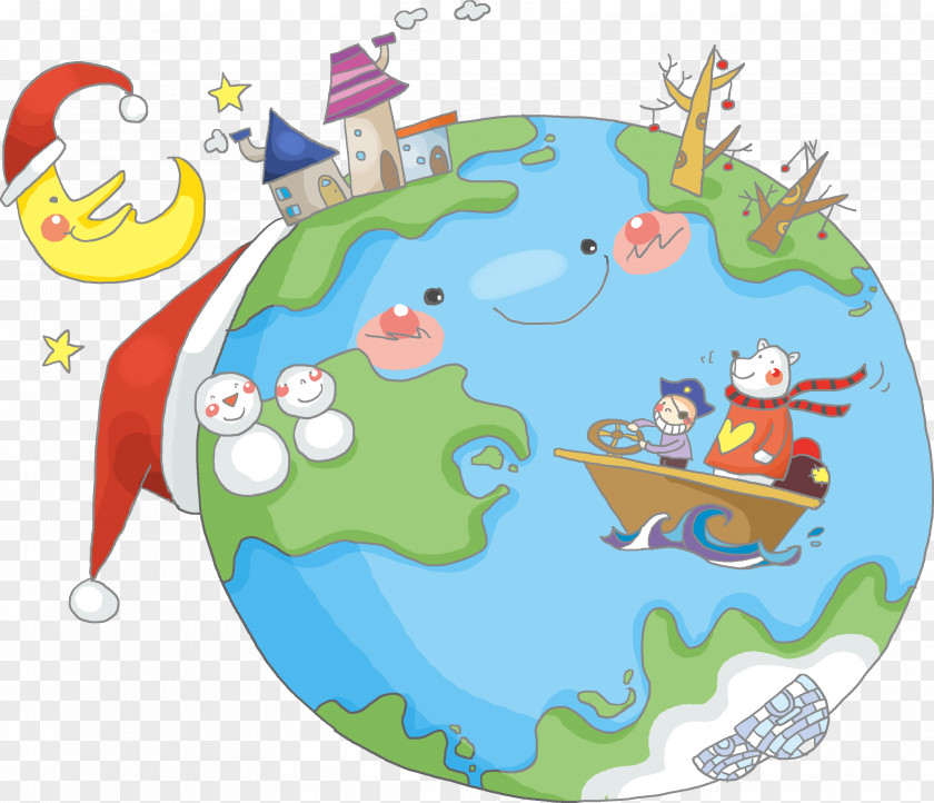 Cartoon Earth Christmas Illustration PNG