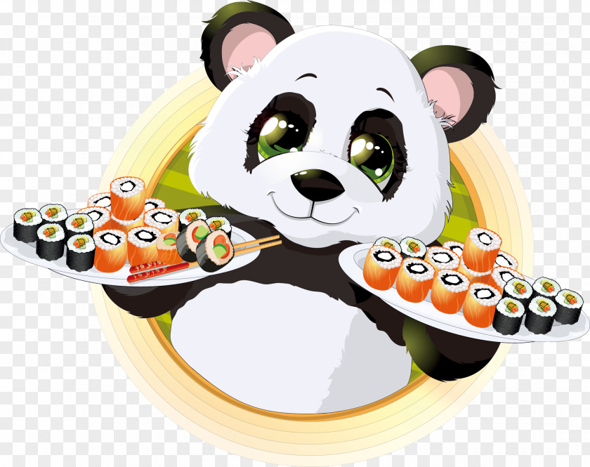 Cute Cartoon Panda Giant Sushi Japanese Cuisine Illustration PNG