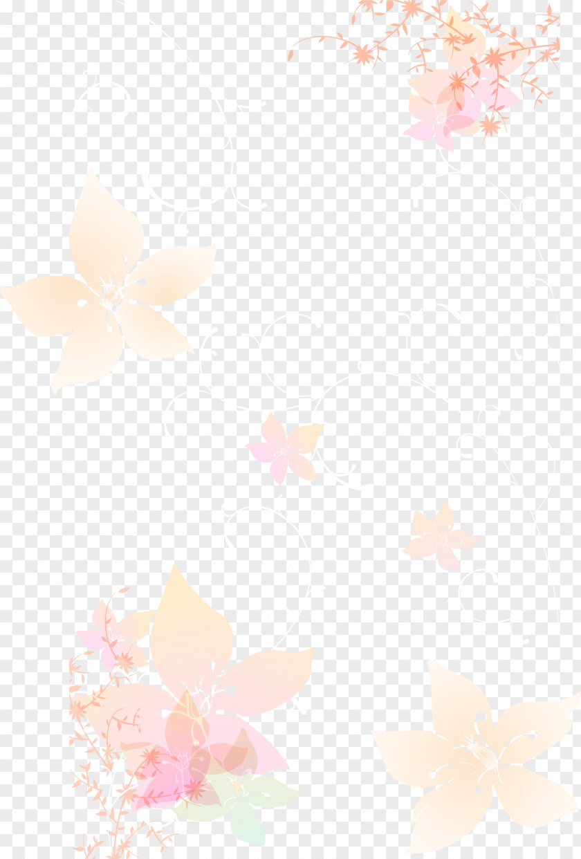 Vector White Floral Vines Red Petal Pattern PNG