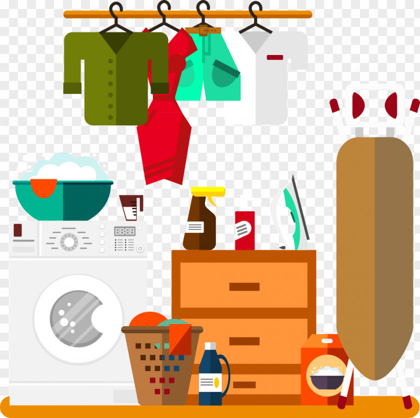 Vector Drying Clothes And Washing Machines Laundry Room Machine Ironing PNG