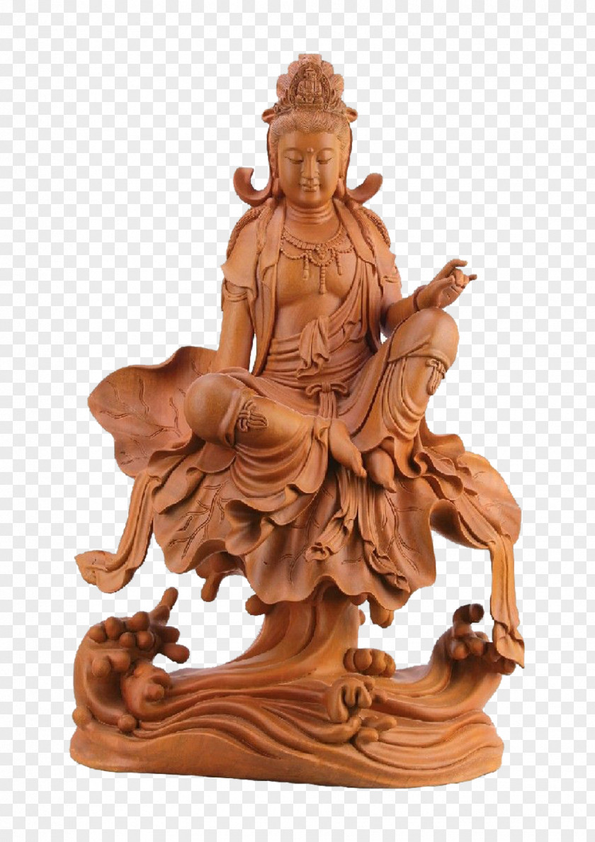 Buddha Sitting On A Lotus Root Carving Statue Wood Sculpture PNG