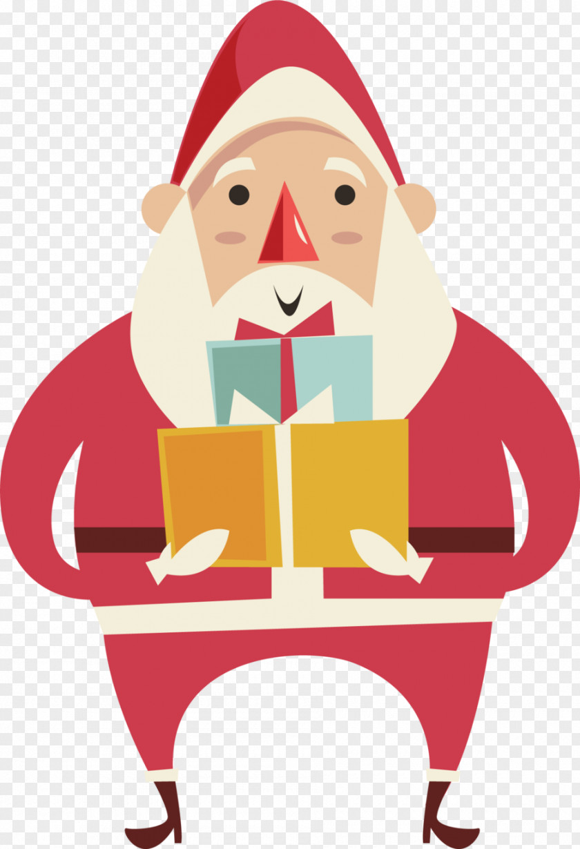 Santa Claus Holding A Gift Box Christmas Clip Art PNG
