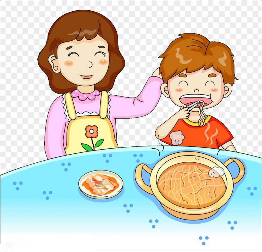 Illustration Mother Feed The Baby To Eat Noodles Lajia Child Animation PNG