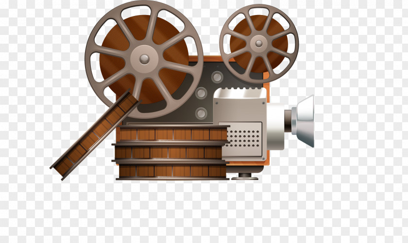 Vector Painted Retro Projector Movie Reel Film PNG