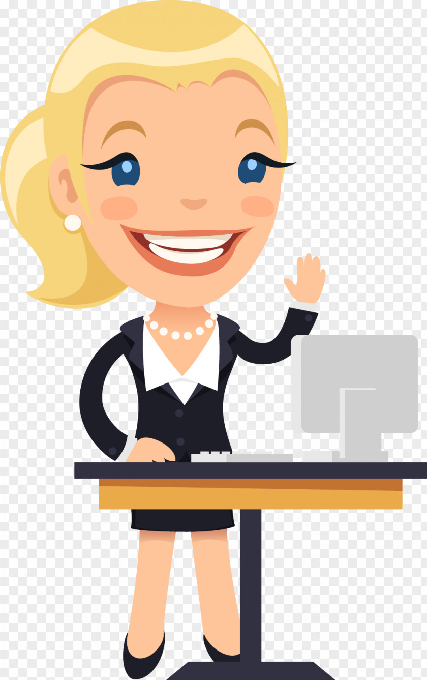 Foreign Companies In Charge Of Beauty Staff Do Not Pull The Map Cartoon Female Desk Illustration PNG