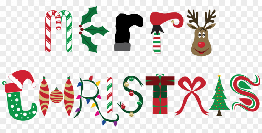 Merry Christmas In English Wordart Reindeer Gift New Year Clip Art PNG