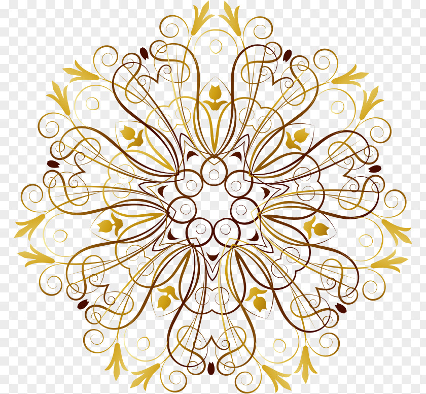 Gold Floral Design Stencil Clip Art PNG