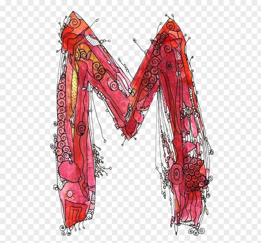 M Letter Watercolor Painting Paper Art PNG