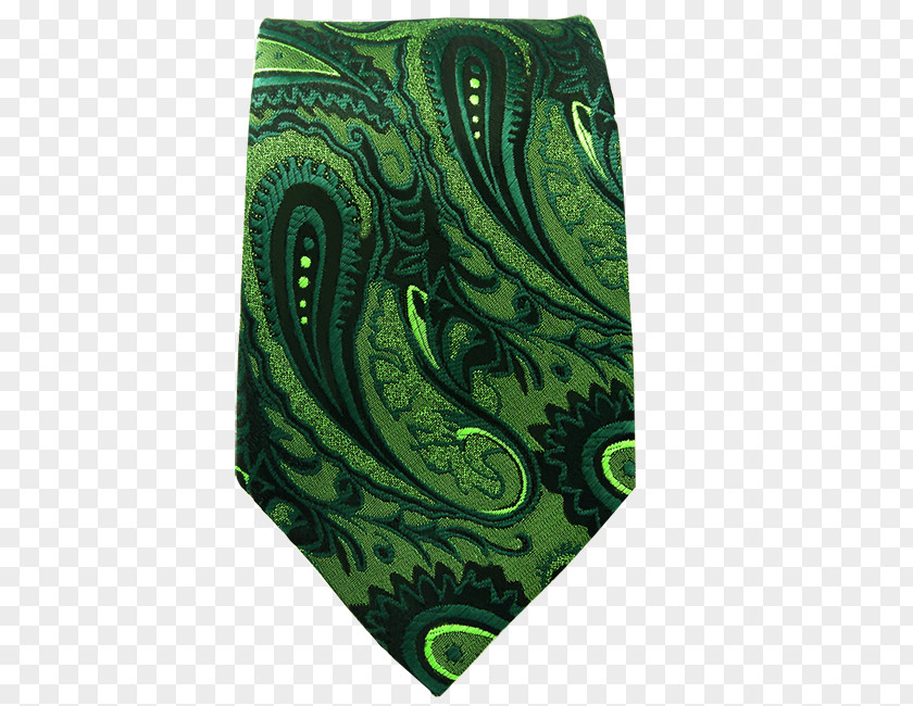 Silky Paisley Necktie Green Silk Handkerchief PNG