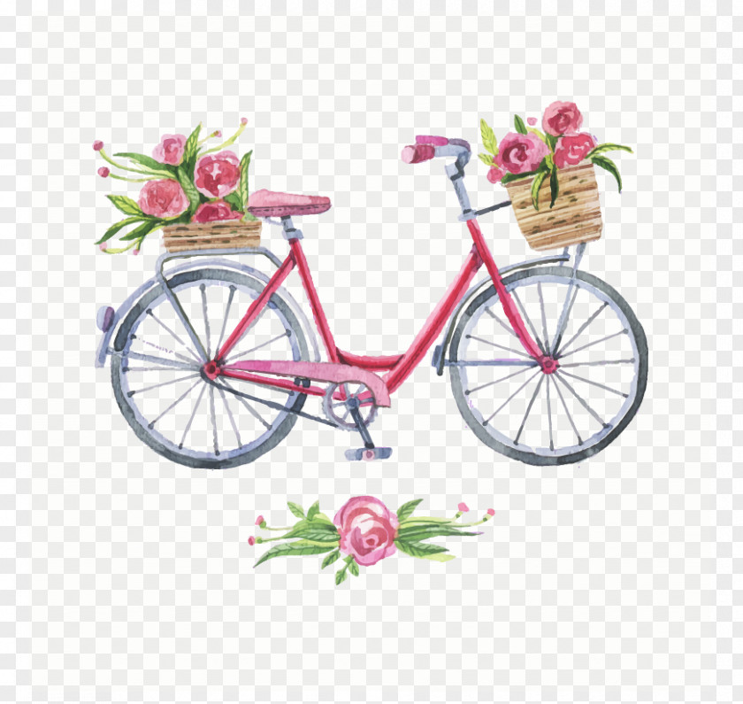 Vector Flowers Bike Tandem Bicycle T-shirt Cycling Clip Art PNG