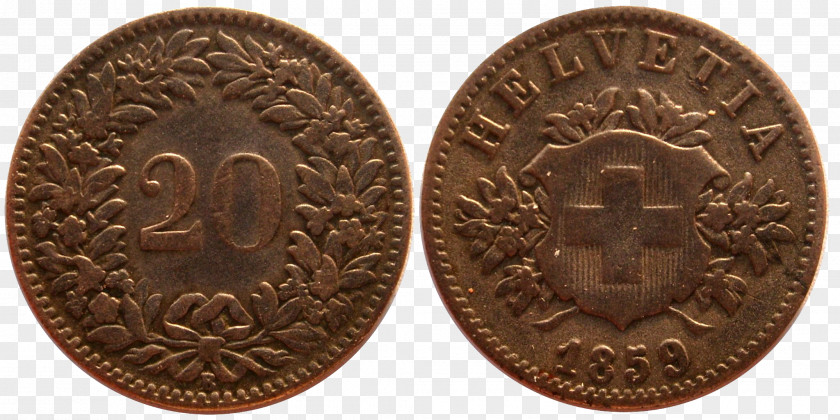 Switzerland Large Cent Penny Flowing Hair Dollar Coin PNG