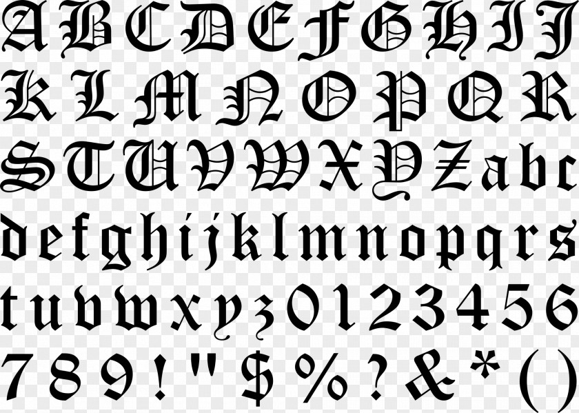 Calligraphy Blackletter Typeface Gothic Alphabet Font PNG