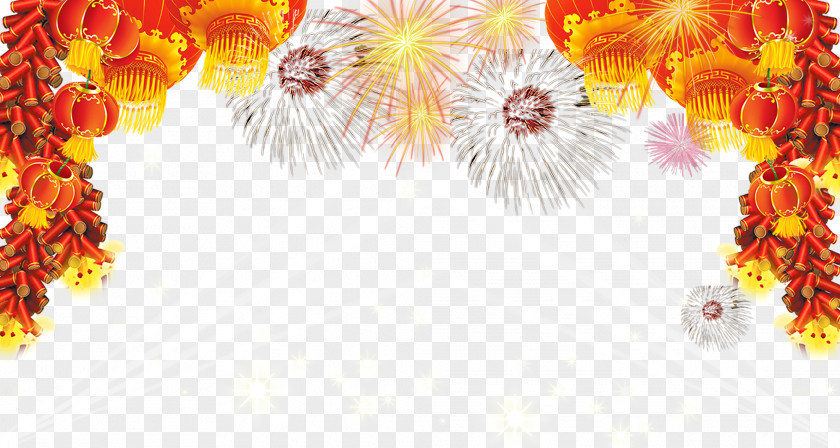 Spring Festival Gala Fireworks Lantern Decorative Elements Chinese New Year PNG