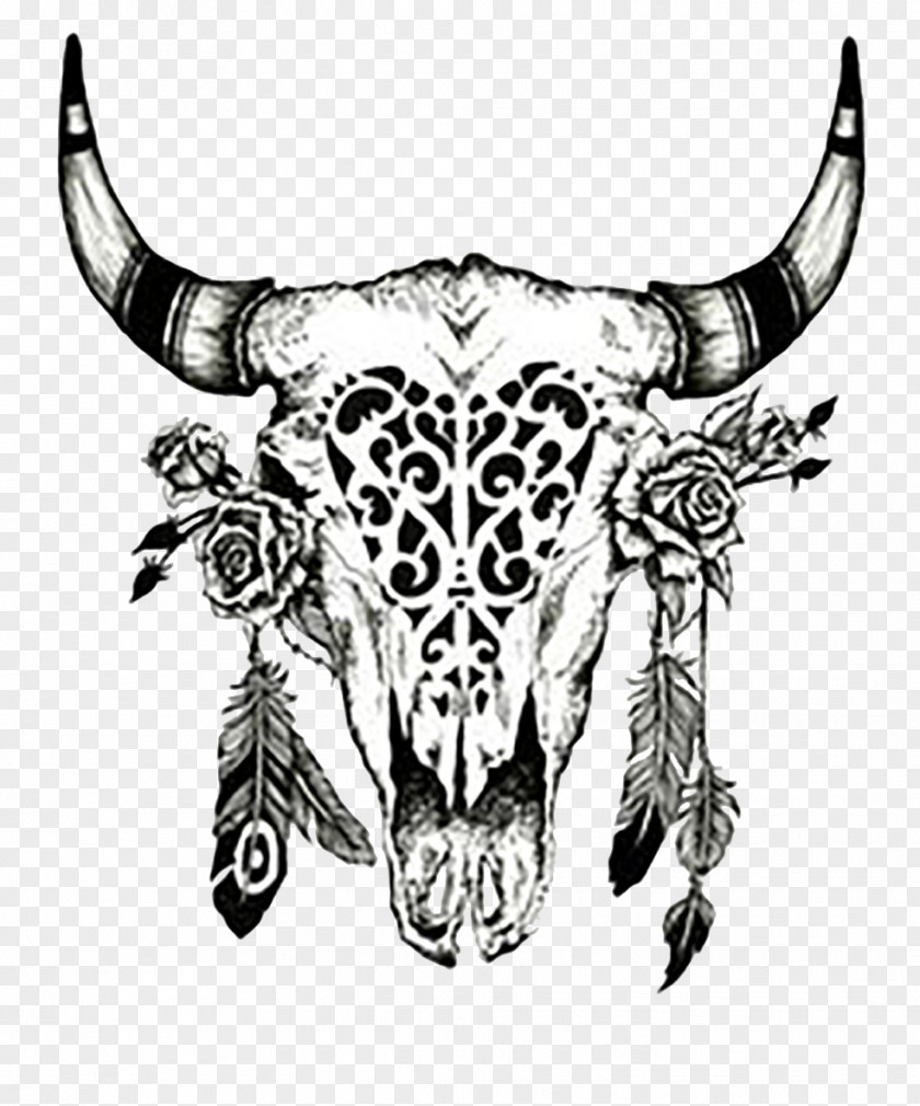 Tattoo Cattle Drawing Cow's Skull: Red, White, And Blue Clip Art PNG