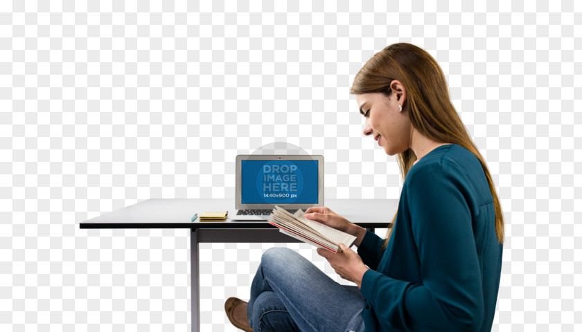 Woman Reading Computer Furniture Table Writing Desk PNG